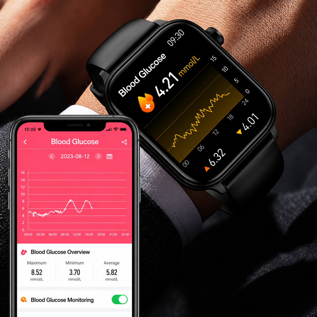 Smartwatch mit Blutsauerstoffmessung (SpO2) am Handgelenk; wichtiger Vitalwert für Ihre Gesundheit.