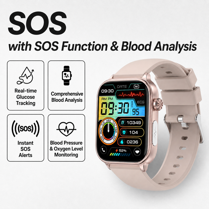 Senioren-Smartwatch am Handgelenk, diskret & komfortabel; Sicherheits- und Gesundheitsüberwachung.