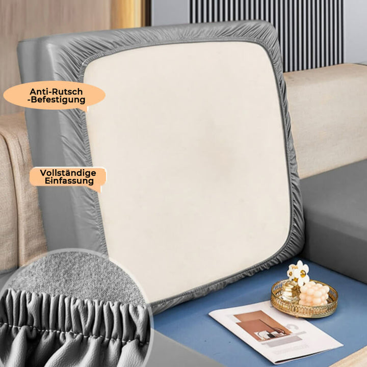 Moderner wasserdichter Sofabezug in neutraler Farbe. Schützt das Wohnzimmer vor Flecken, Haaren & Abnutzung.