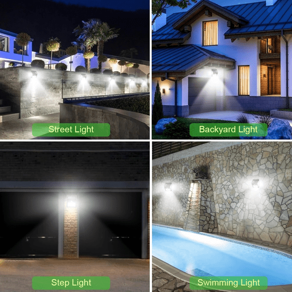 Solar-LED-Außenbeleuchtung mit Bewegungssensor, 100 helle LEDs, energieeffizient für Ihren Garten.