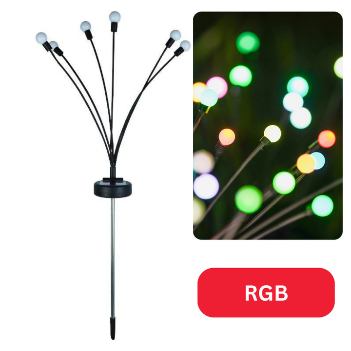 Set von Solar-Glühwürmchen-Lichtern. Vielseitige LED-Gartenbeleuchtung schafft zauberhafte Stimmung im Außenbereich.