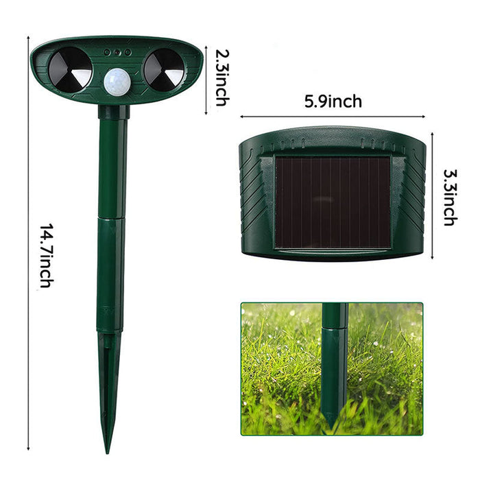 Wetterfeste Solar-Tierabwehr mit Ultraschall zum Schutz von Garten und Grundstück vor Schädlingen & Waschbären.