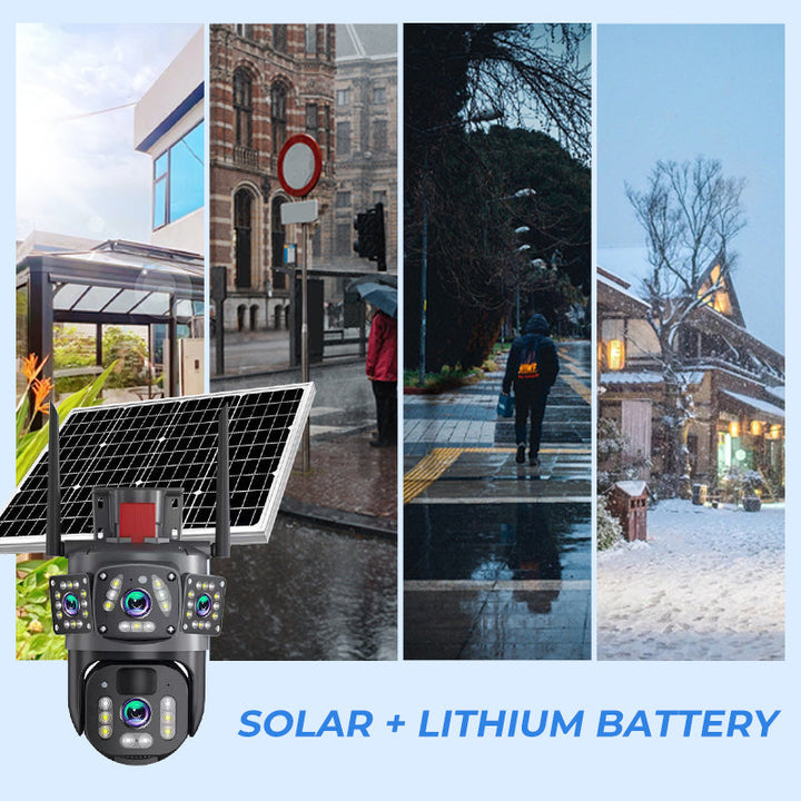 Energieeffiziente Solar Überwachungskamera mit 360° PTZ. Smart Home Integration & Bewegungserkennung.