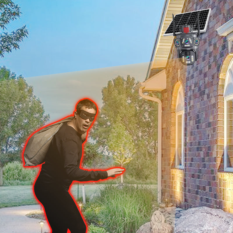 Schwenkbare 360° PTZ Solar Kamera 9MP. WLAN Außenkamera mit 2-Wege-Audio für umfassende Grundstücksüberwachung.