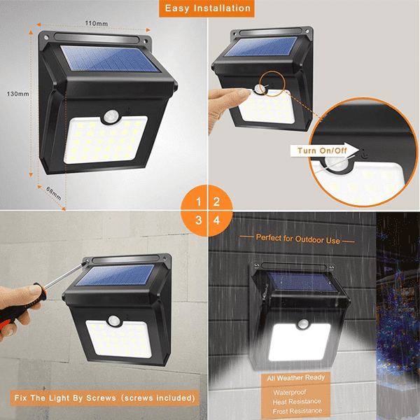 Wetterfeste LED-Bewegungsmelder-Solarlampe für den Außenbereich, ideal für sichere und helle Wege.