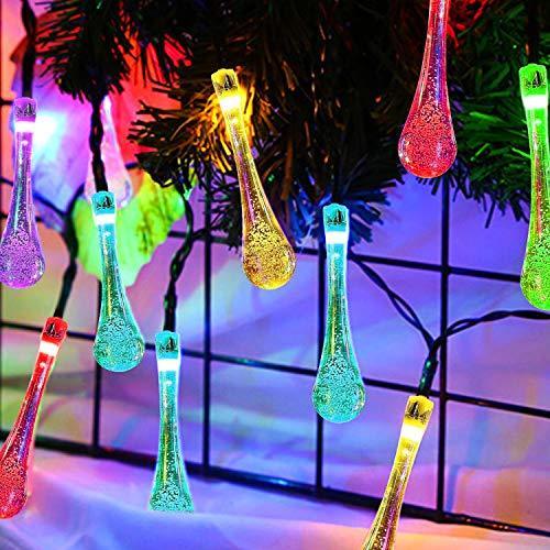 Partybeleuchtung: Wasserdichte Solarlichterkette Wassertropfen-LEDs für festliche Stimmung auf Terrasse & Balkon.