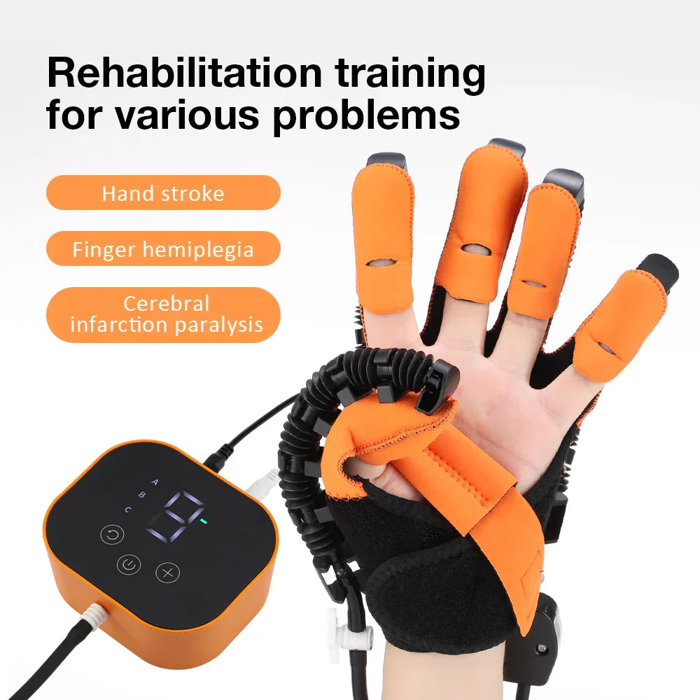 Elektrischer Therapiehandschuh unterstützt Schlaganfall-Genesung, Beweglichkeit & Schmerzlinderung bei Handübungen.