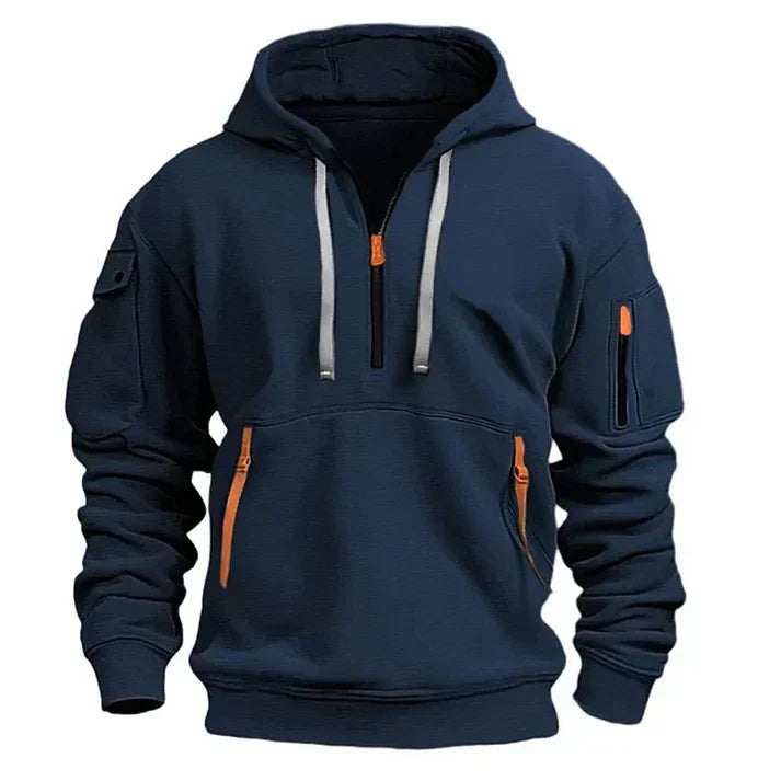 Funktionaler Herren Outdoor Pullover, Kapuzenpullover mit Halbreißverschluss für kühle Tage.