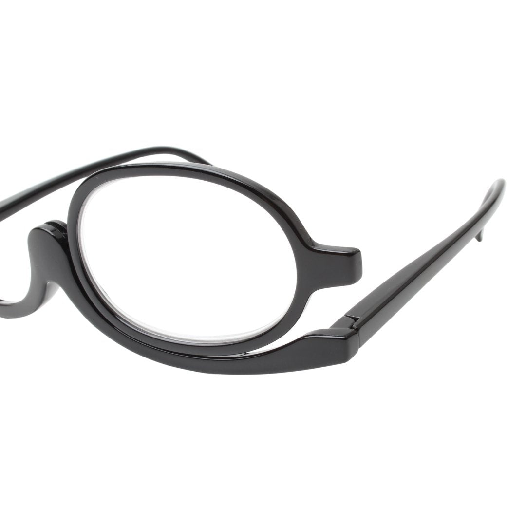 Präzisions-Makeupbrille mit schwenkbarer Linse. Perfekt zum Auftragen von Kosmetik bei Sehschwäche.