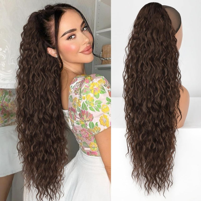 Moderne 76cm Pferdeschwanz-Extension mit Krallenclip, für wellige Statement-Frisuren.