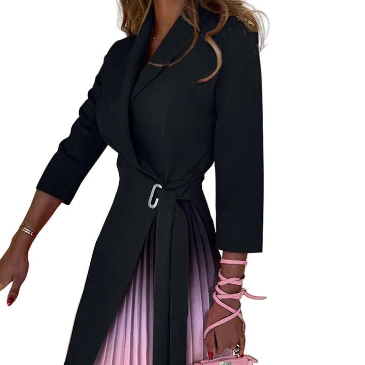 Damen Ombre Blazer Kleid mit Plissee-Rock & Bindegürtel. Elegantes Farbverlauf-Kleid für Business & Freizeit.