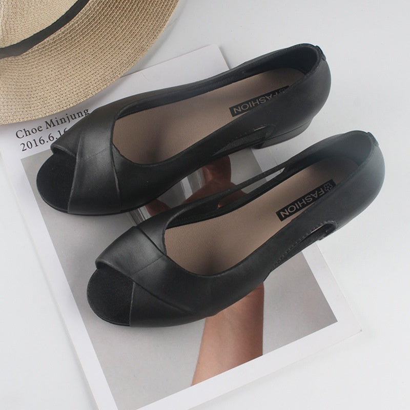 Aprikose Chunky-Heels mit Fischmaul-Design. Komfortable Damen Schuhe mit modischem Cutout-Absatz. Stabil & chic.