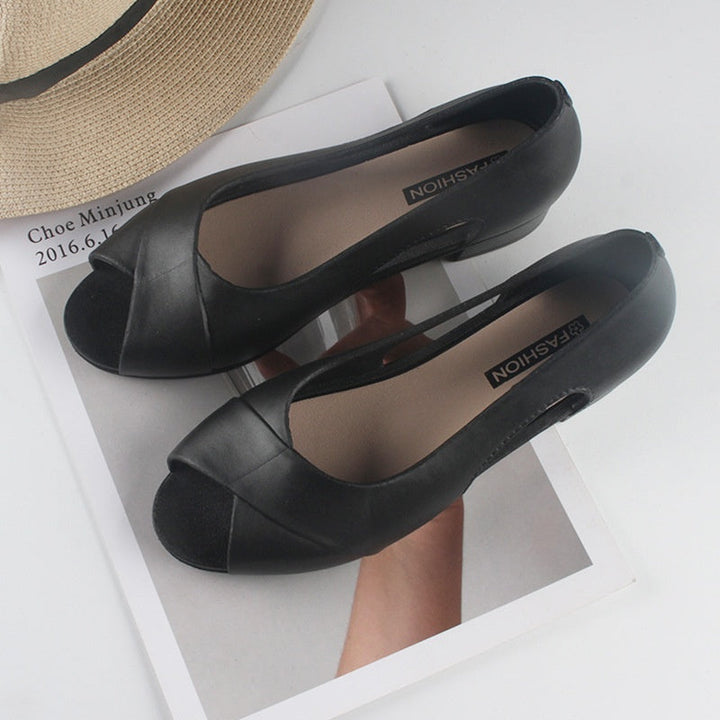 Aprikose Chunky-Heels mit Fischmaul-Design. Komfortable Damen Schuhe mit modischem Cutout-Absatz. Stabil & chic.