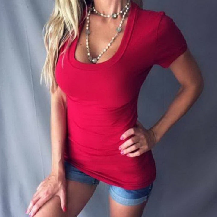 Vielseitiges Damen V-Ausschnitt Top für Freizeit. Elegant und bequem für jeden Sommertag, unifarben.
