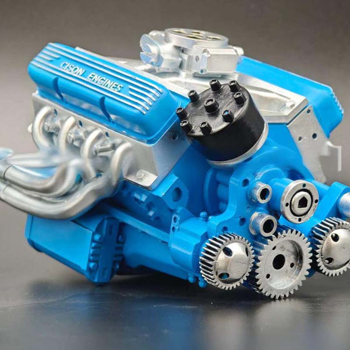 Präzisionsgefertigter CISON Mini-V8 Benzinmotor als Modell, zeigt Ingenieurskunst und Mechanik.