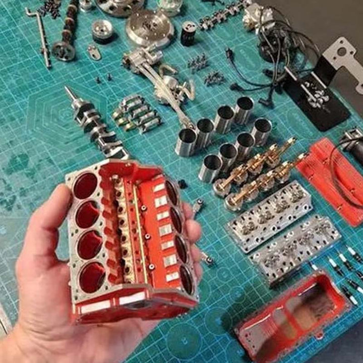 Montierbarer CISON Mini-V8 Benzinmotor Modellbausatz, ideal für Bastler, Hobby und Ingenieurskunst.