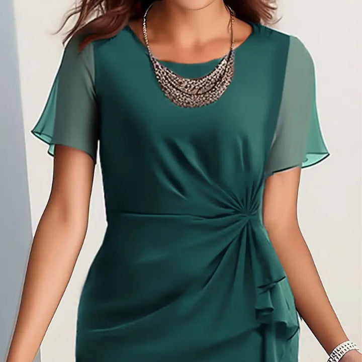 Damen Sommerkleid mit Rundhals, Kurzarm, Taillierung, gerafftem Rockteil; stilvoll & komfortabel.