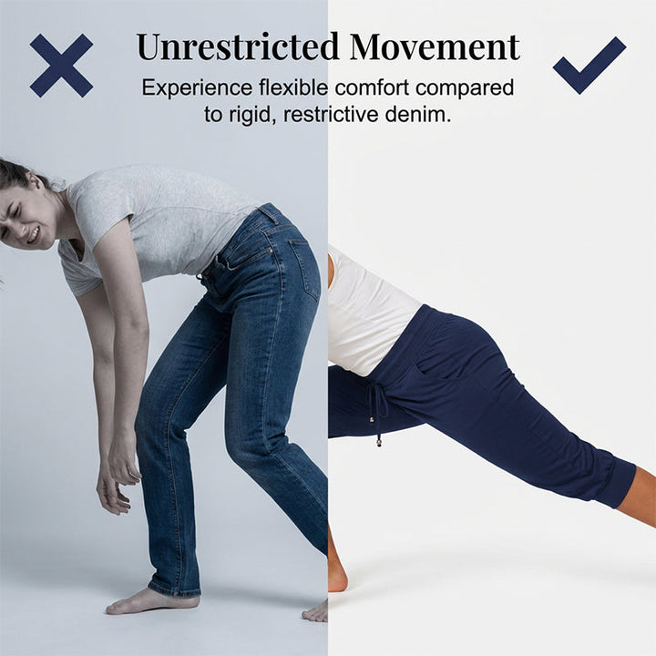Model trägt bequeme Damen 7/8 Lounge-Jogginghose mit Kordelzug für einen entspannten Look.
