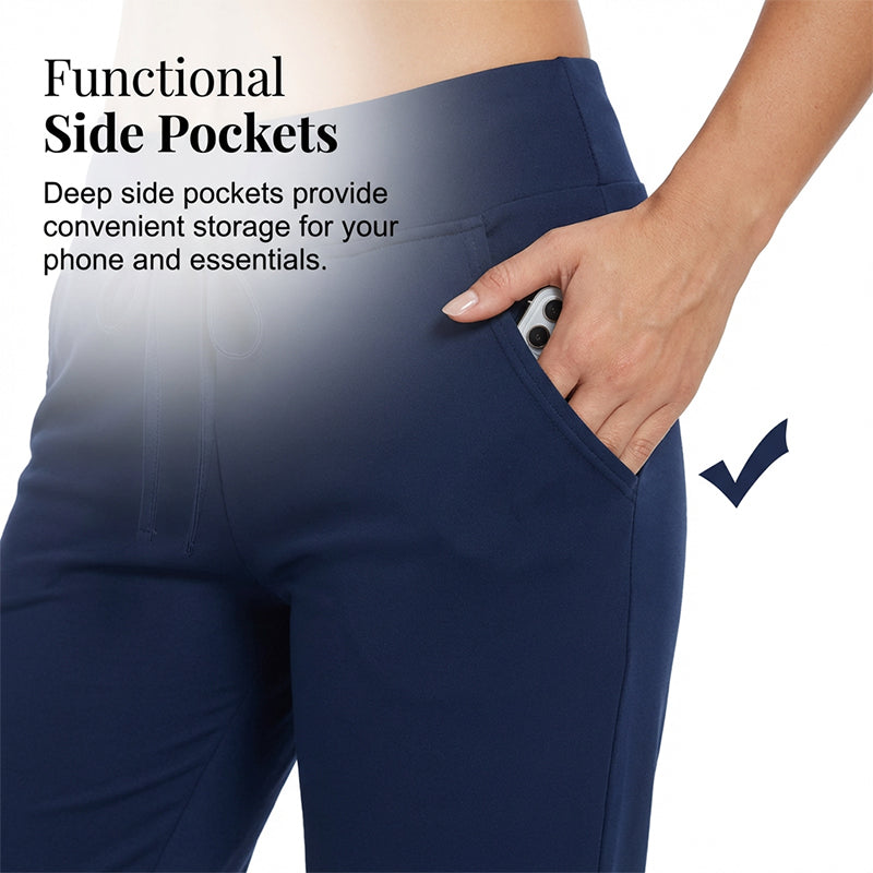 Rückenansicht der sportlich eleganten Damen 7/8 Jogginghose mit Kordelzug, bequem & modern.