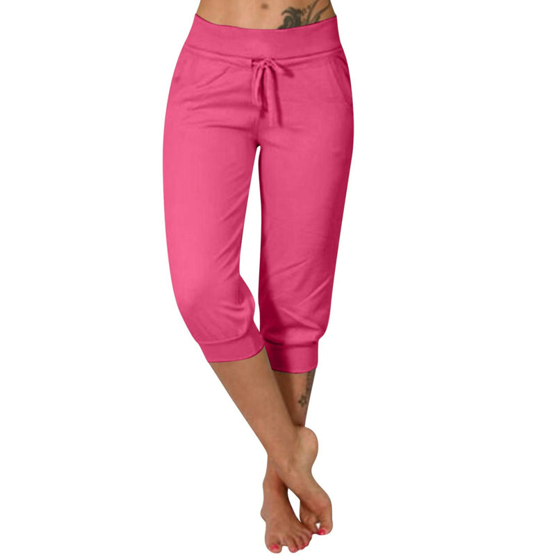 Graue Damen 7/8 Hose mit Kordelzug, weich & bequem, die ideale Wahl als stilvolle Loungehose.