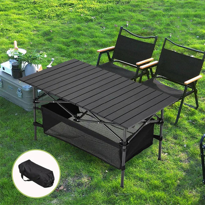 Robuster Klapptisch aus Kohlenstoffstahl, wetterfest & stabil für Camping.