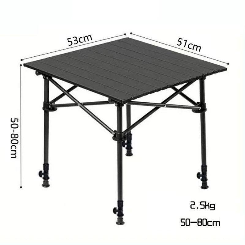 Kompakter Roll-Campingtisch, faltbar & wetterfest, ideal für Outdoor-Einsatz.