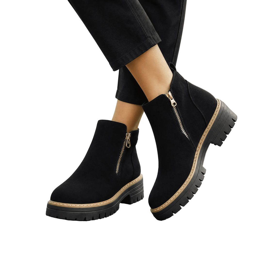 Damen Chelsea-Stiefeletten mit breiter Zehenbox & 4cm Blockabsatz. Komfortable Winterboots mit Reißverschluss.