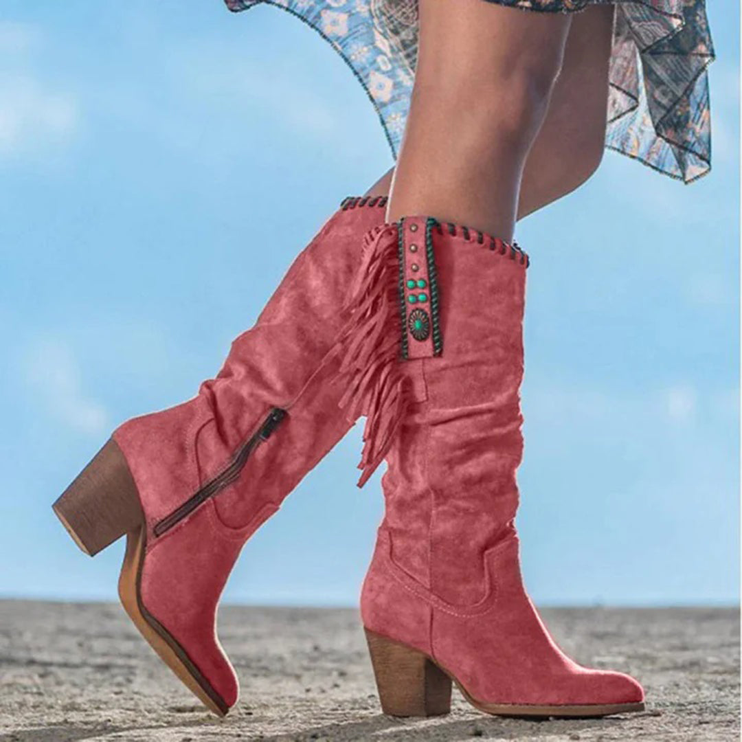 Damen Westernstiefeletten in Rot, stilvolle Cowboystiefel, vielseitig kombinierbar für Herbst.