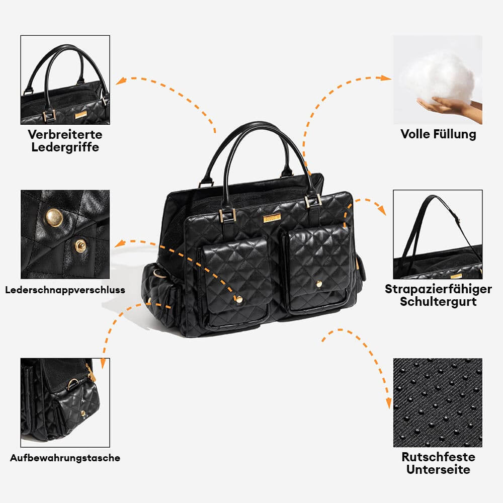 Robuste Hundetasche für unterwegs, pflegeleichtes Material, sichere Autotasche für Haustiere.