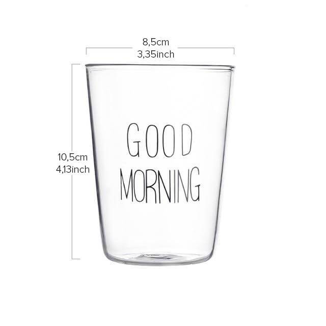 Stilvolle Guten Morgen Glastasse für Kaffee oder Müsli; ideal für Ihr tägliches Frühstücksritual. Modernes Küchendesign.