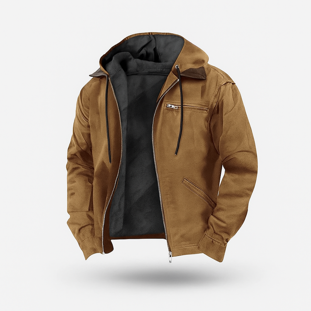 Moderne Herren Slim Fit Reißverschlussjacke Hayden. Eine warme Freizeitjacke für stilvolle Herbst- und Winteroutfits.