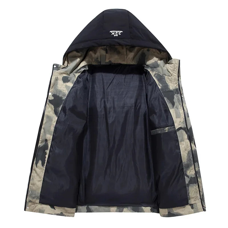 Warme Herren-Winterjacke "Milo" mit Kapuze, gefüttert, in Schwarz, Weiß & Grau. Perfekt für Freizeit.