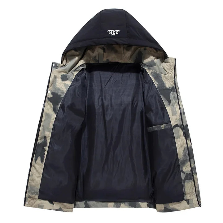 Warme Herren-Winterjacke "Milo" mit Kapuze, gefüttert, in Schwarz, Weiß & Grau. Perfekt für Freizeit.