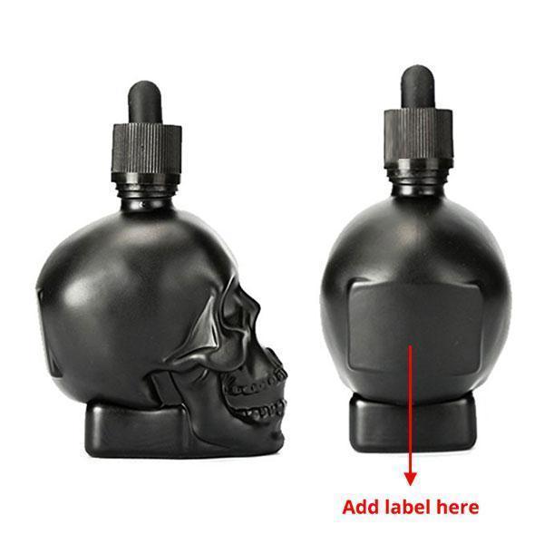 Stilvolle schwarze Totenkopf Glas Pipettenflasche für ätherische Öle, Kosmetik und präzise Dosierung.