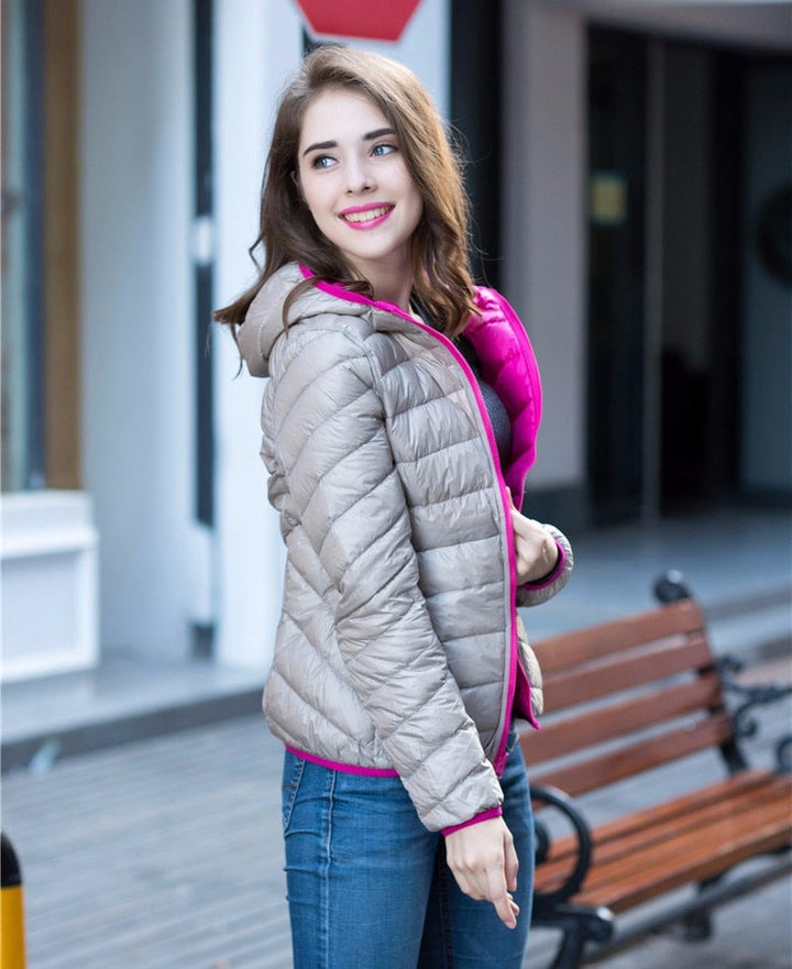 Stilvolle wendbare Damen Winterjacke, leicht & bequem.