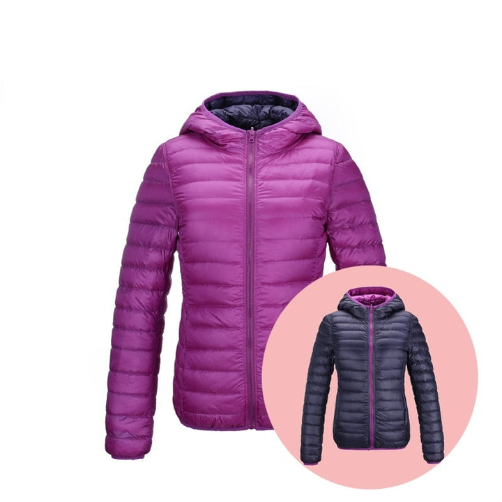 Damen Kurzjacke wendbar, windabweisend & stilvoll, perfekt für kalte Tage.