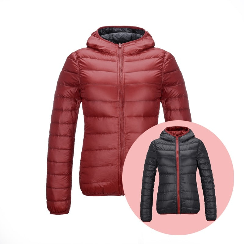 Windabweisende wendbare Damen Winterjacke, leicht & vielseitig.