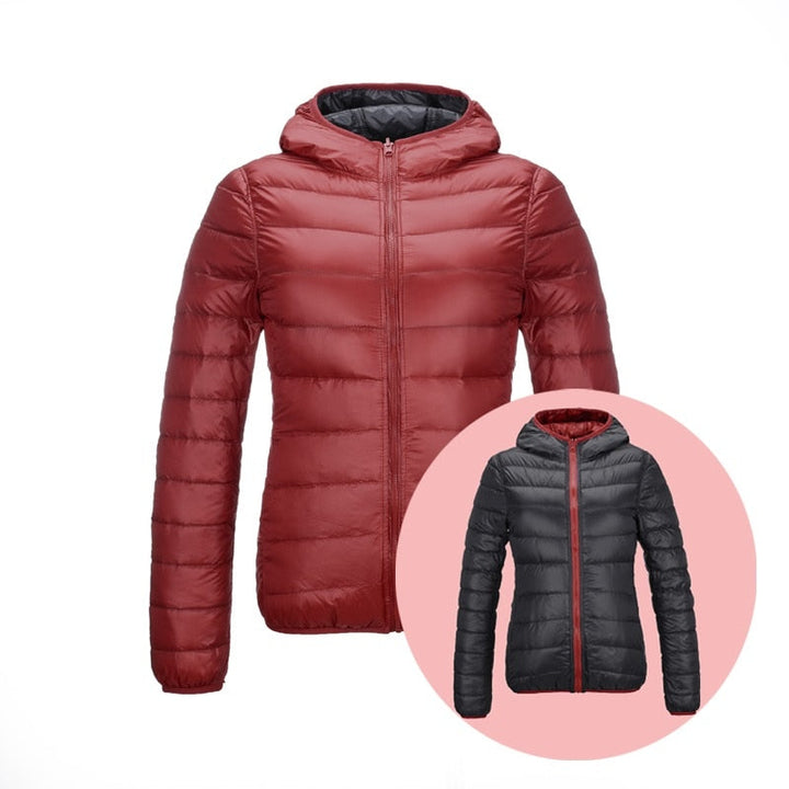 Windabweisende wendbare Damen Winterjacke, leicht & vielseitig.