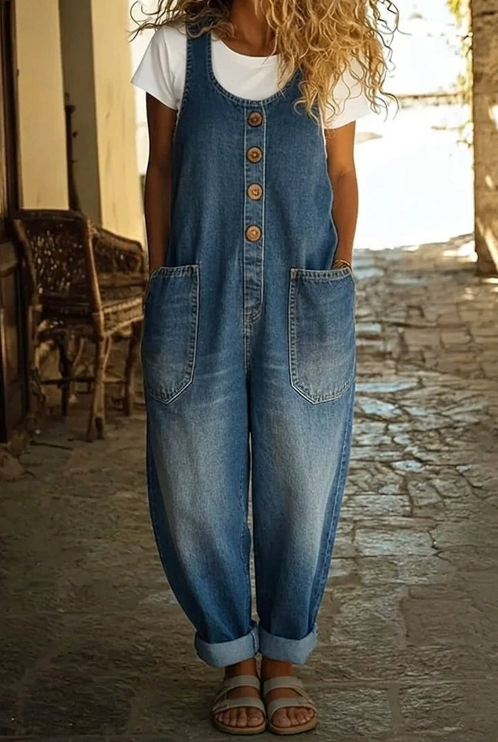 Stilvoller Damen Freizeit Overall mit Knopfleiste, ärmellos, perfekt für Frühling & Sommer.