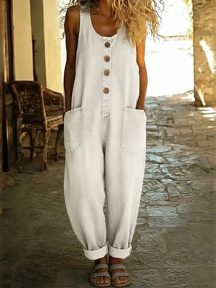 Bequemer Damen Overall, ärmelloser Freizeit-Jumpsuit, ideal für entspannte Tage im Sommer.