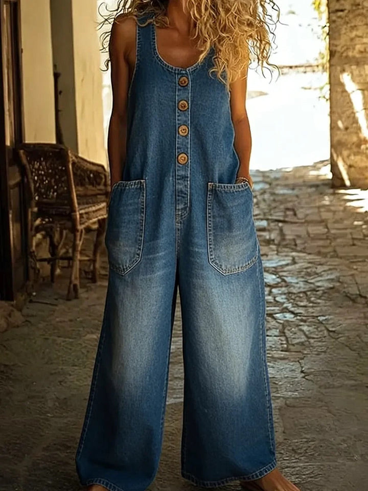 Modischer Damen Einteiler, ärmelloser Sommer Jumpsuit mit eleganter Knopfleiste, perfekt für Freizeit.