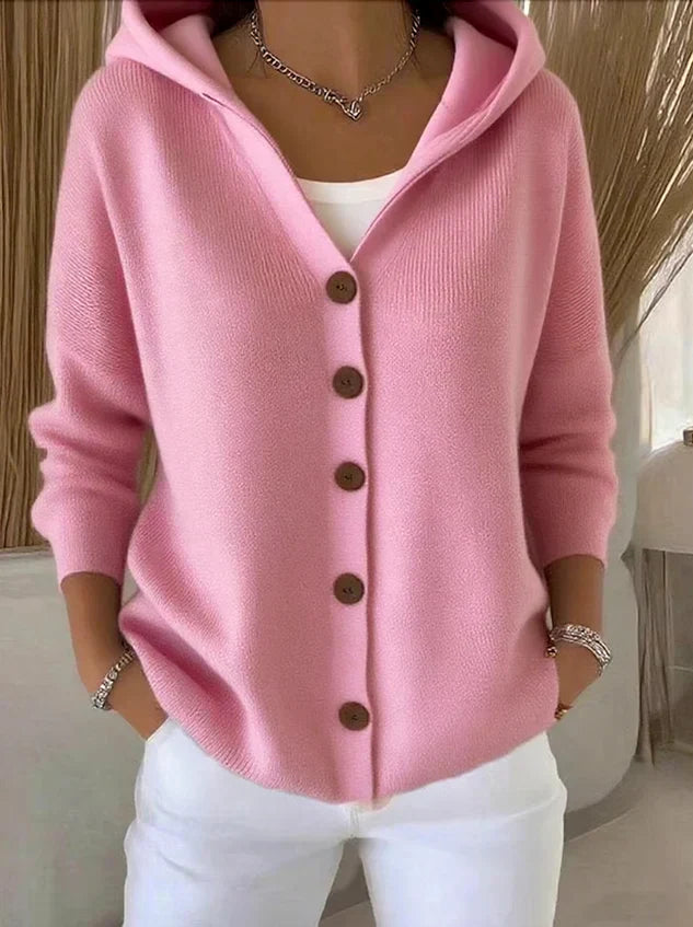 Bequemer Damen Langarm Cardigan in lockerer A-Linie in Beige. Ideal als Übergangsjacke für stilvolle Alltagsmode.