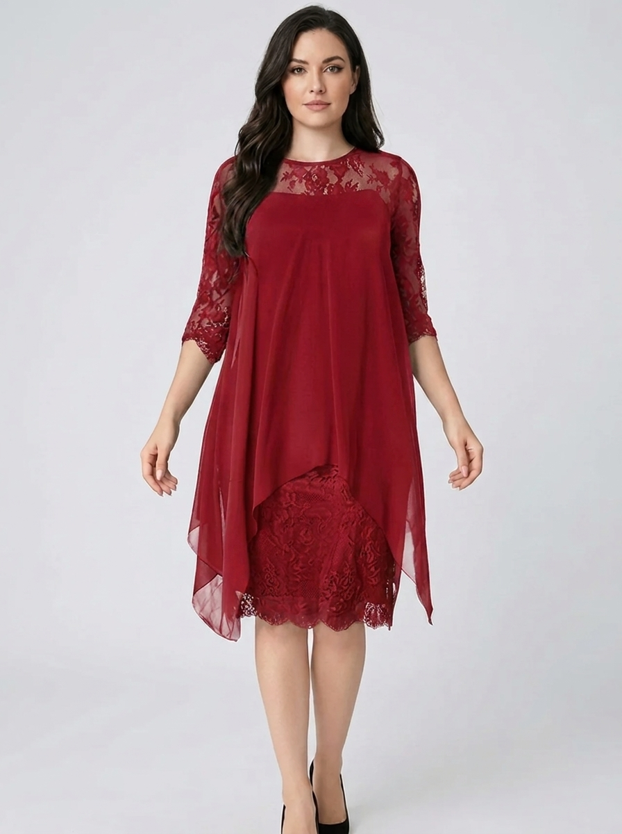 Eleganter Damen Rundhals Stickerei Patchwork Look. Bequemes Freizeit-Minikleid, stilvoll und vielseitig für Damenmode.
