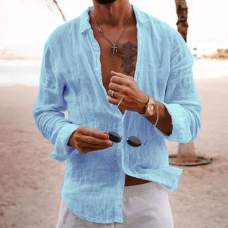 Stilvolles Herren-Sommerhemd aus Leinen, langarm, ideal für warme Tage und Freizeitlooks.