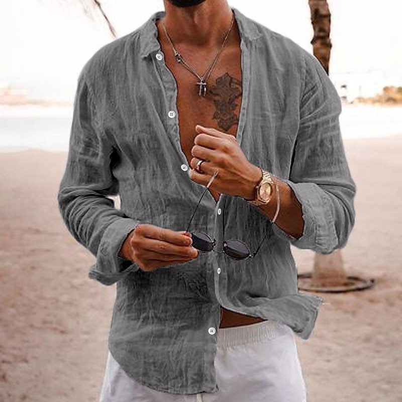 Elegantes Herren-Leinenhemd mit Langarm, ideal für Business Casual oder stilvolle Freizeit im Sommer.