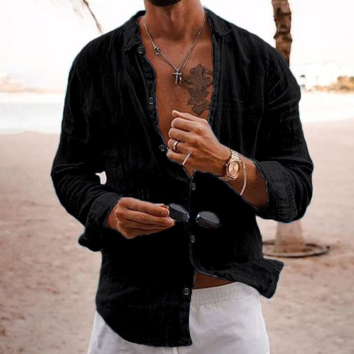 Herren-Langarmhemd aus Leinen im Sommer-Look, kombiniert luftigen Komfort mit modernem Design für den Alltag.