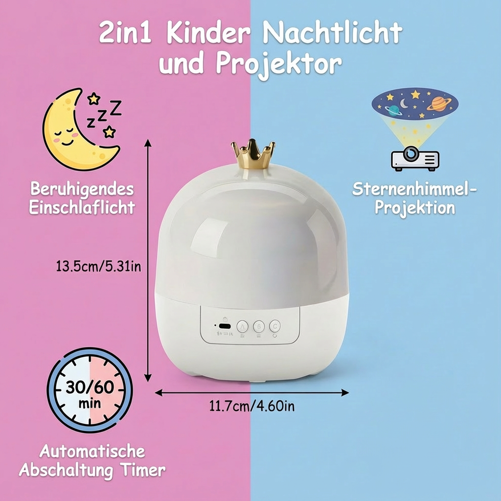 Multifunktionales LED Nachtlicht: Projektor für Sternenhimmel oder Unterwasserwelt; beruhigend für Kinder.