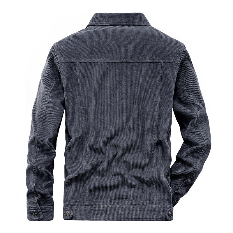 Lässige dünne Elias Cordjacke für Herren in Khaki. Perfekte Übergangsjacke für stilvolle Alltags-Outfits.