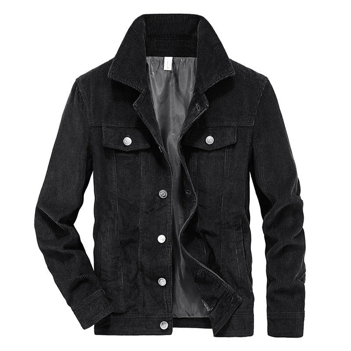 Elegante dünne Herren Cordjacke Elias in Schwarz. Bequeme Freizeitjacke, ideal für kühle Tage und den Übergang.