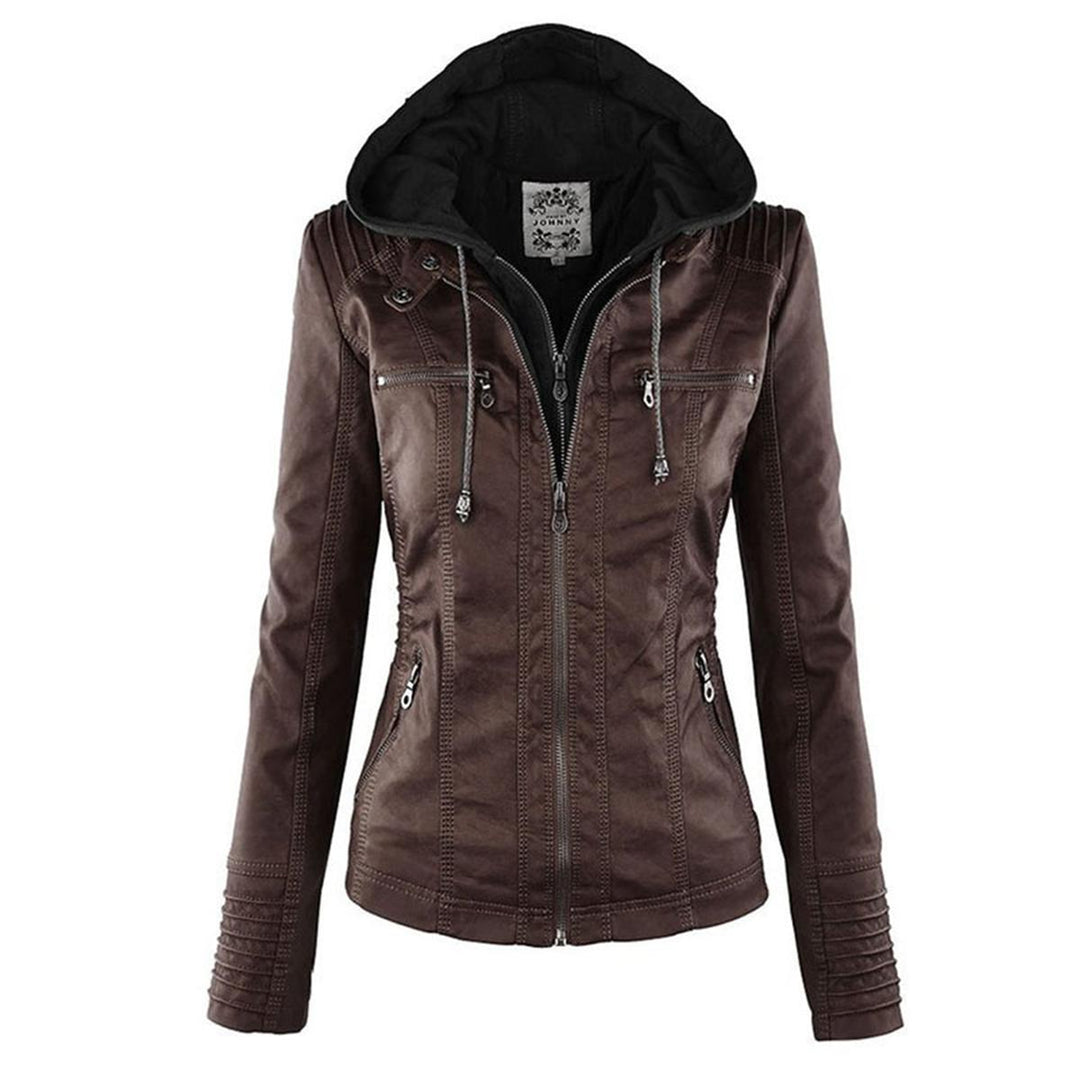 Damen Kapuzenjacke mit Reißverschluss, Biker-Stil, für einen lässig-eleganten Auftritt.
